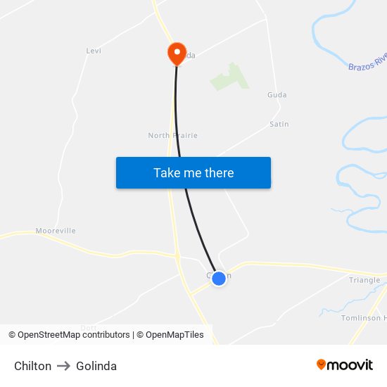 Chilton to Golinda map