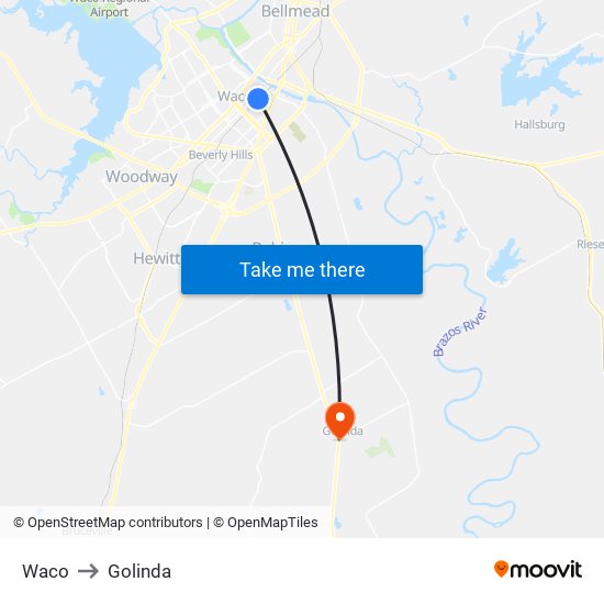 Waco to Golinda map