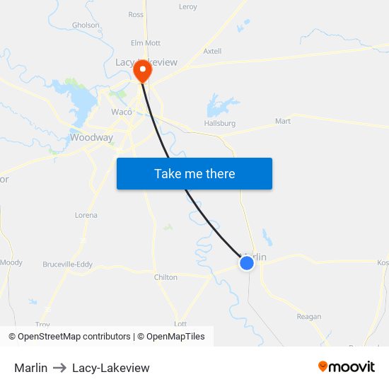 Marlin to Lacy-Lakeview map