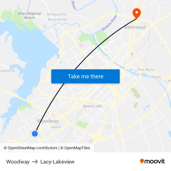 Woodway to Lacy-Lakeview map