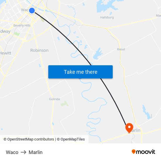 Waco to Marlin map