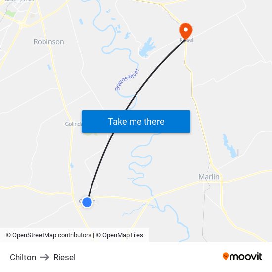 Chilton to Riesel map