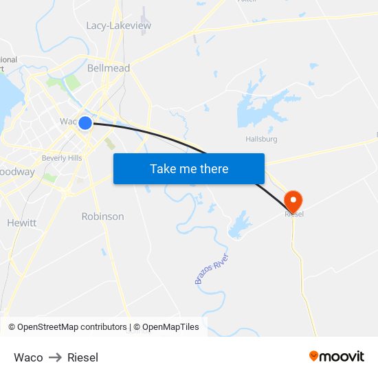Waco to Riesel map