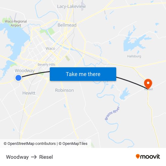 Woodway to Riesel map