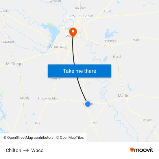 Chilton to Waco map