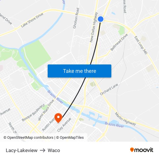 Lacy-Lakeview to Waco map