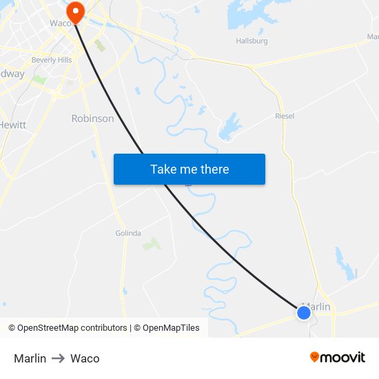 Marlin to Waco map