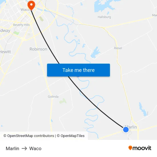 Marlin to Waco map