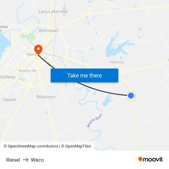 Riesel to Waco map