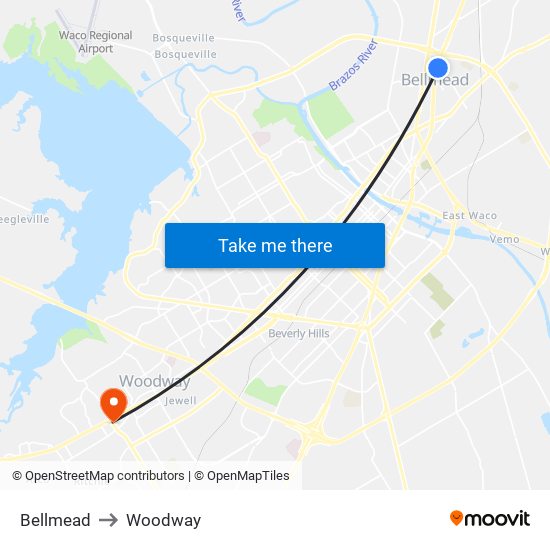 Bellmead to Woodway map