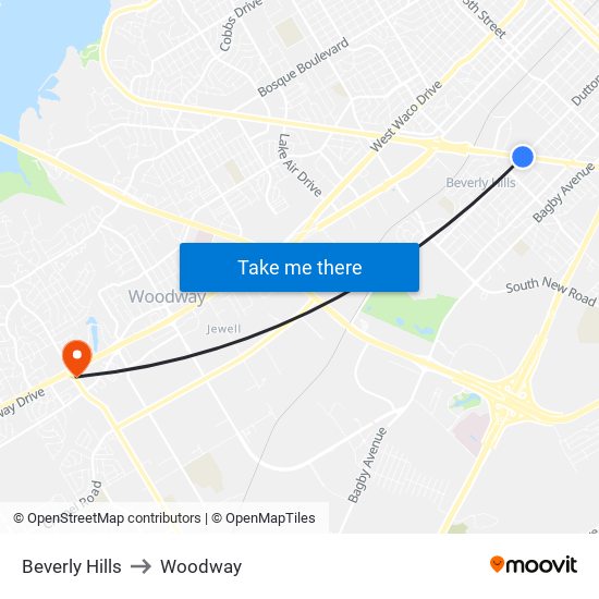 Beverly Hills to Woodway map