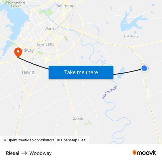 Riesel to Woodway map
