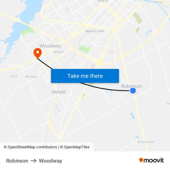 Robinson to Woodway map