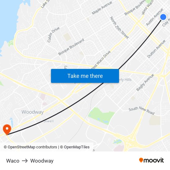 Waco to Woodway map