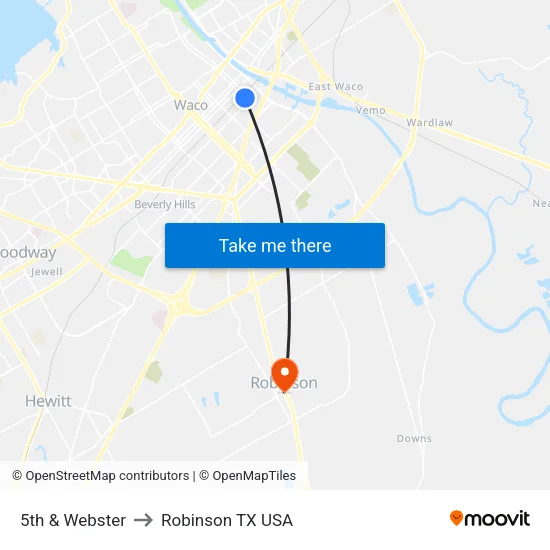 5th & Webster to Robinson TX USA map
