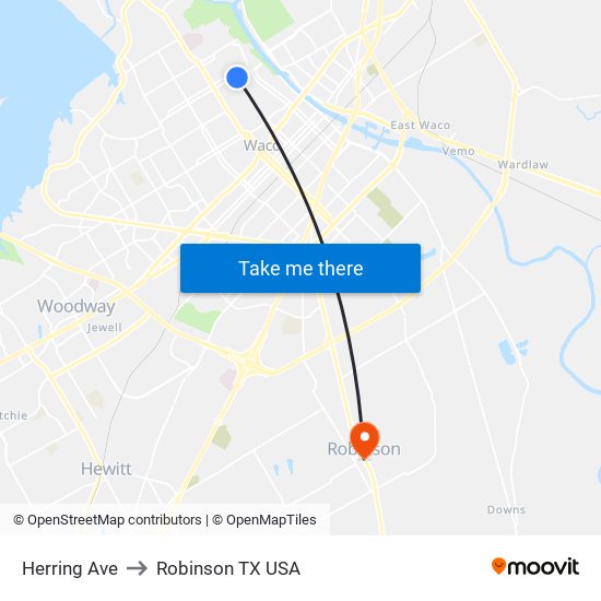 Herring Ave to Robinson TX USA map