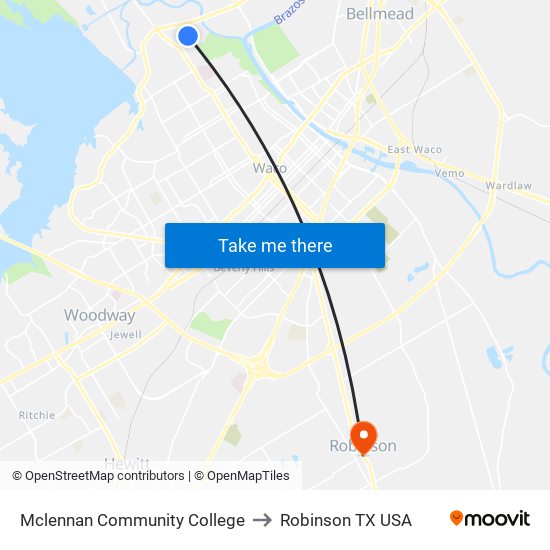 Mclennan Community College to Robinson TX USA map