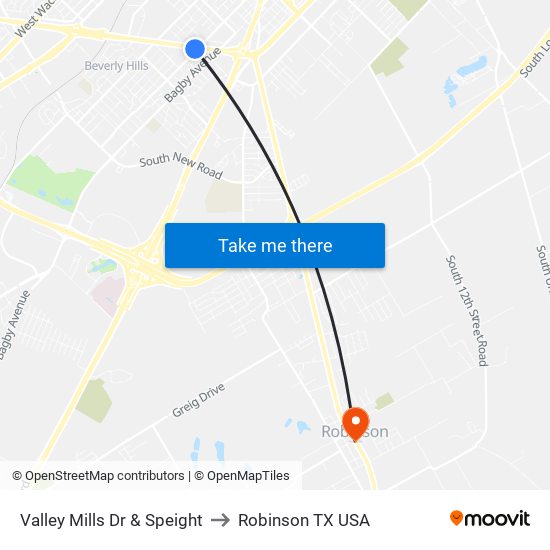 Valley Mills Dr & Speight to Robinson TX USA map