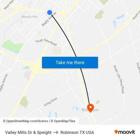 Valley Mills Dr & Speight to Robinson TX USA map