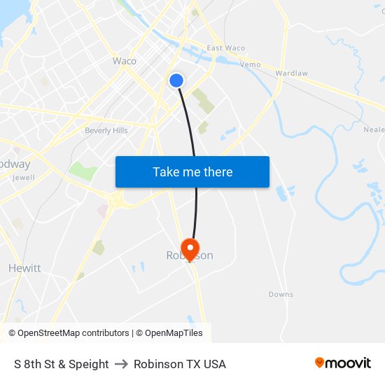 S 8th St & Speight to Robinson TX USA map