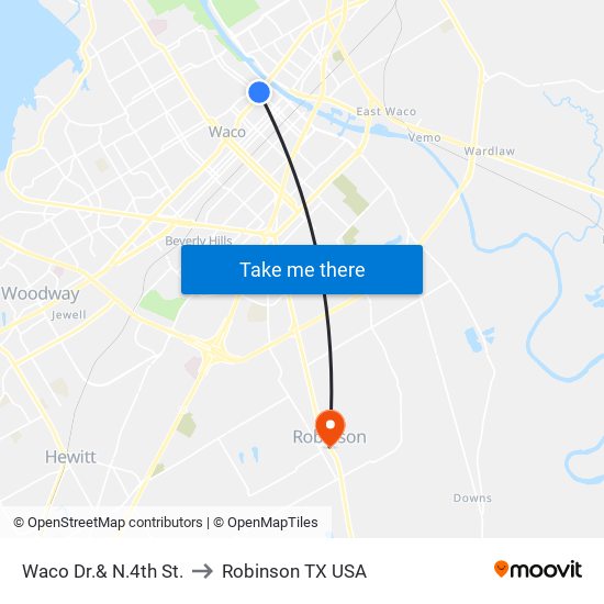 Waco Dr.& N.4th St. to Robinson TX USA map