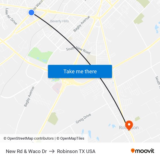 New Rd & Waco Dr to Robinson TX USA map