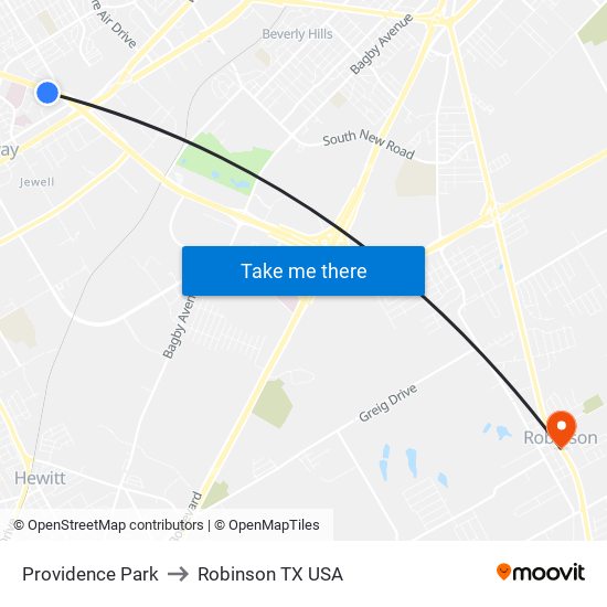 Providence Park to Robinson TX USA map