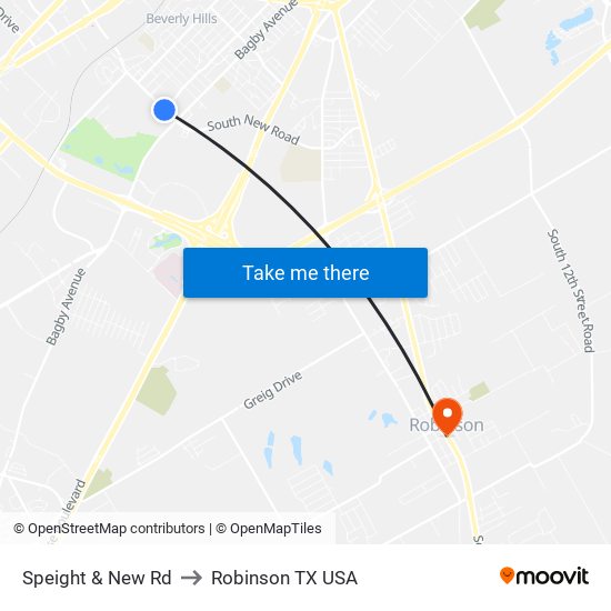 Speight & New Rd to Robinson TX USA map