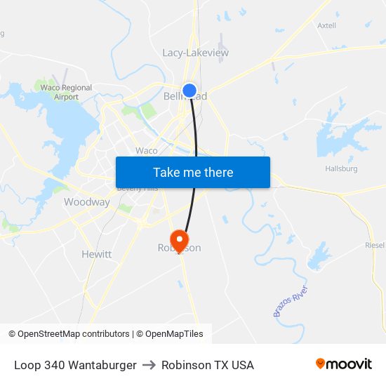 Loop 340 Wantaburger to Robinson TX USA map