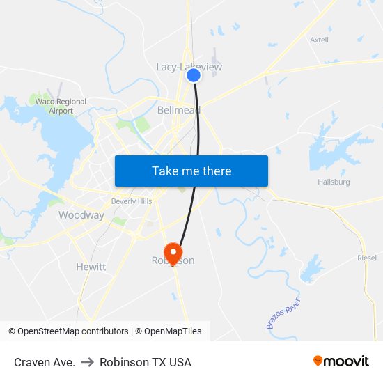 Craven Ave. to Robinson TX USA map