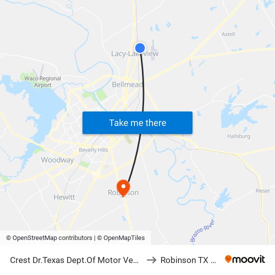 Crest Dr.Texas Dept.Of Motor Vehicles to Robinson TX USA map