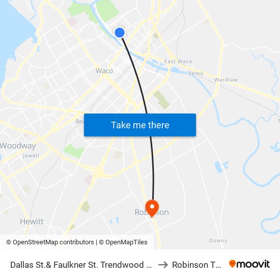 Dallas St.& Faulkner St. Trendwood Apartments to Robinson TX USA map
