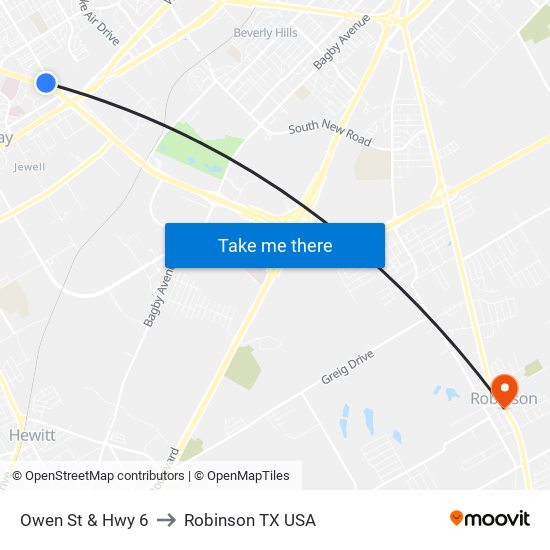 Owen St & Hwy 6 to Robinson TX USA map