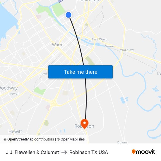 J.J. Flewellen & Calumet to Robinson TX USA map