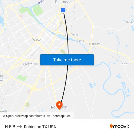 H-E-B to Robinson TX USA map