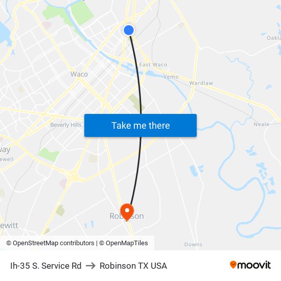 Ih-35 S. Service Rd to Robinson TX USA map
