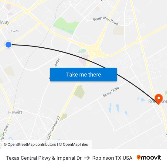 Texas Central Pkwy & Imperial Dr to Robinson TX USA map