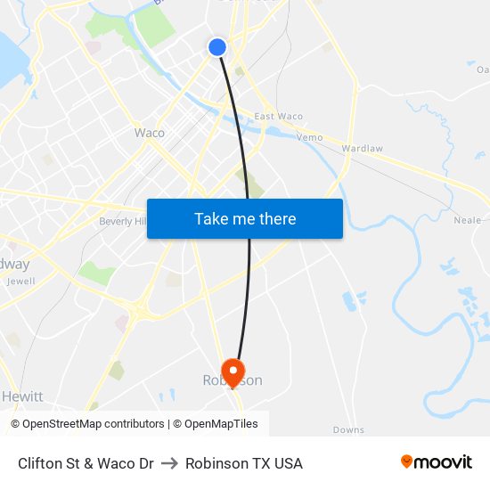 Clifton St & Waco Dr to Robinson TX USA map