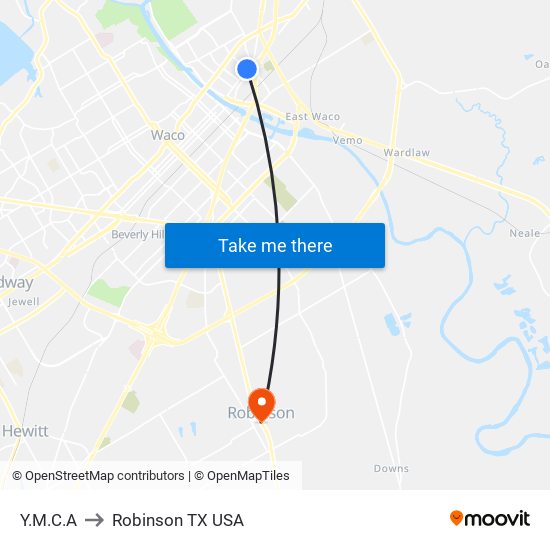 Y.M.C.A to Robinson TX USA map