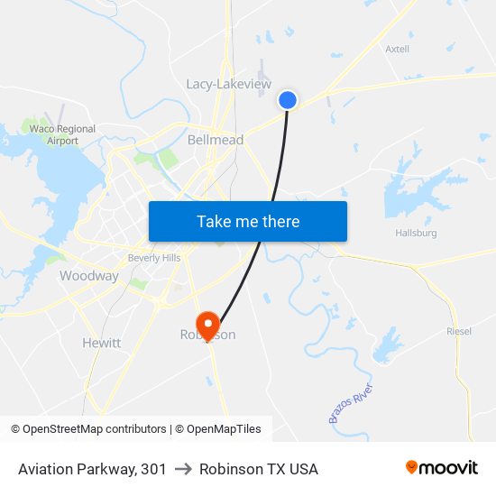 Aviation Parkway, 301 to Robinson TX USA map