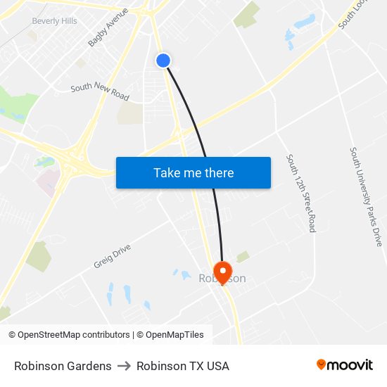 Robinson Gardens to Robinson TX USA map