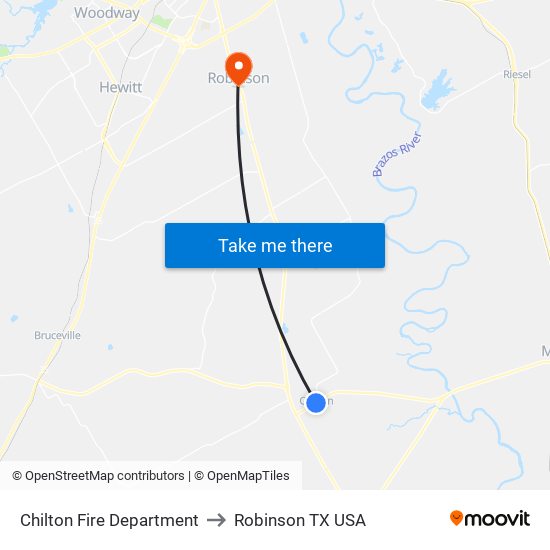 Chilton Fire Department to Robinson TX USA map