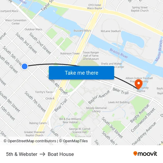 5th & Webster to Boat House map