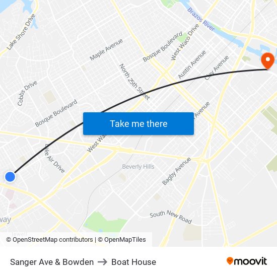 Sanger Ave & Bowden to Boat House map