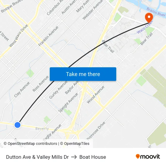 Dutton Ave & Valley Mills Dr to Boat House map