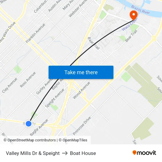 Valley Mills Dr & Speight to Boat House map