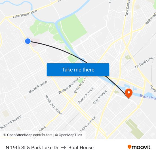 N 19th St & Park Lake Dr to Boat House map