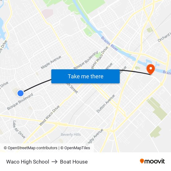 Waco High School to Boat House map