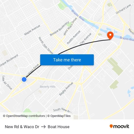 New Rd & Waco Dr to Boat House map