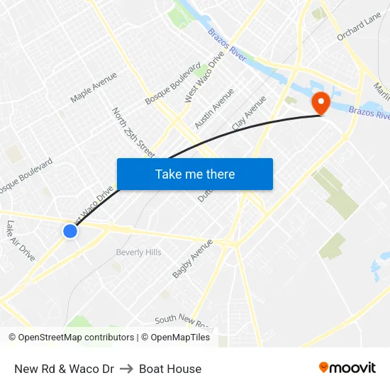 New Rd & Waco Dr to Boat House map